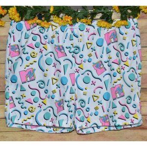 MTV Men's White Swimming Trunks Shorts XXL Retro 80's Tie Up Elastic Waist